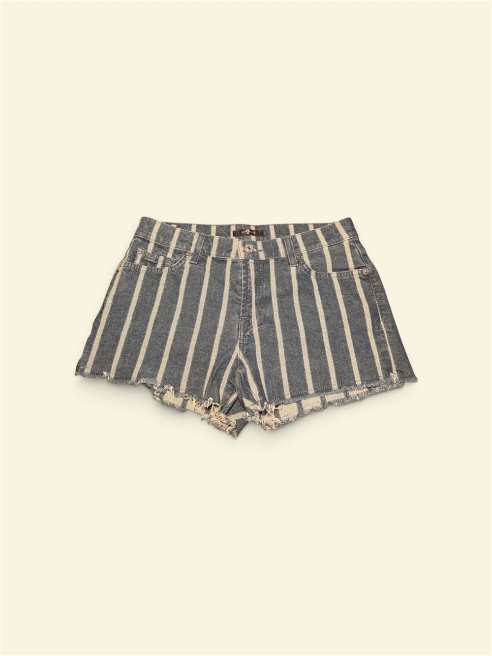 7 For All Mankind Blue and Ivory Striped Denim Cutoff Shorts